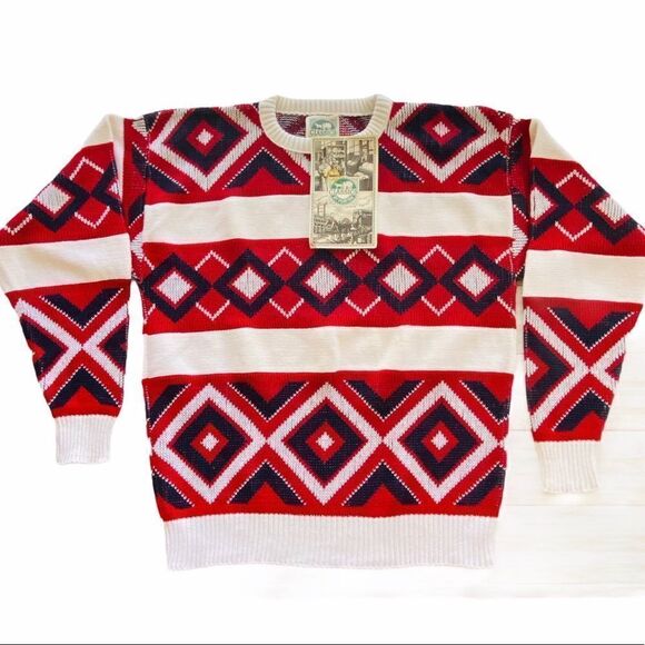 Vintage Classics by Puritan Made in USA Geometric Sweater Sz L NWT - Picture 1 of 7